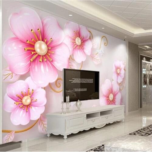 Custom wallpaper 3D three-dimensional embossed jewelry flowers simple European TV background wall home decoration art painting