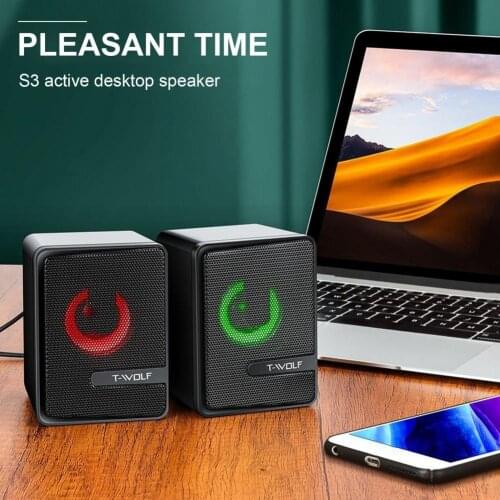 1 Set S3 Wired Speaker Sensitive High Fidelity Breathing Light 3.5mm HiFi Wired Loudspeaker Mega Bass Portable for Computers