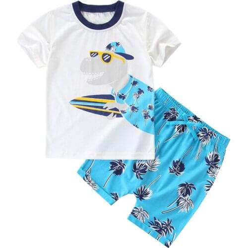 Jumping Meters Summer Baby Clothing Sets With Cartoon Dinosaurs Print Fashion Boys Girls 2 pcs Set Kids Suits