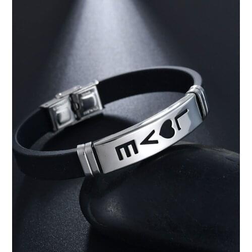 Romantic Lovers' Jewelry Gift Heart Love Cuff Bangle Stainless Steel Black Resin Silicone Bracelets for Women Men Accesories