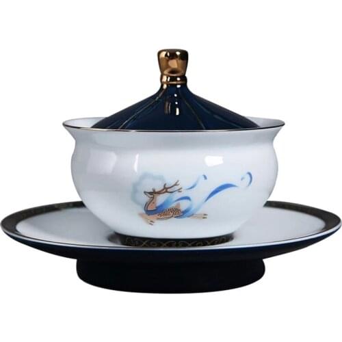 Blue and White Chinese Gaiwan Ceramic Cover Bowl Tea Set Tureen Tea Porcelain Pot Set Travel Beautiful Kettle Kung Fu Tea Up Set