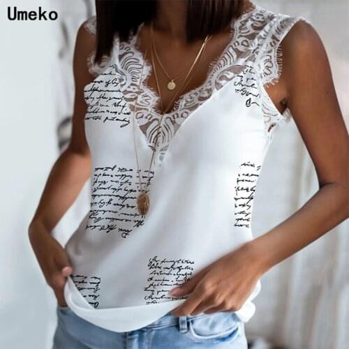 Umeko Fashion Women Satin Silk V-Neck Lace Strap Top Summer Vest Camisole Crop Tank Tops Casual Shirt Sleeveless Letter T-Shirt