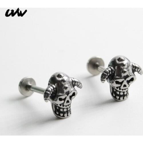 UVW380 2pc Tiny Fashion Boho Stainless Steel Animal Cow Flat Back Ear Stud Earrings Fashion Punk Helix Lobe Piercing Jewelry