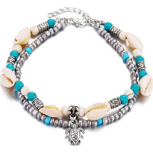 Vintage Tortoise Shell Beads Anklets For Women New Multi Layer Anklet Leg Bracelet Bohemian Beach Ankle Chain Jewelry Gift