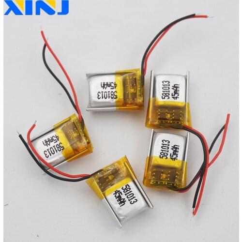 XINJ 5pcs 3.7V 45mAh Li-Po Polymer Battery 581013 For DIY Toys 3D classes mp3 Record pen bluetooth earphone speaker smart watch
