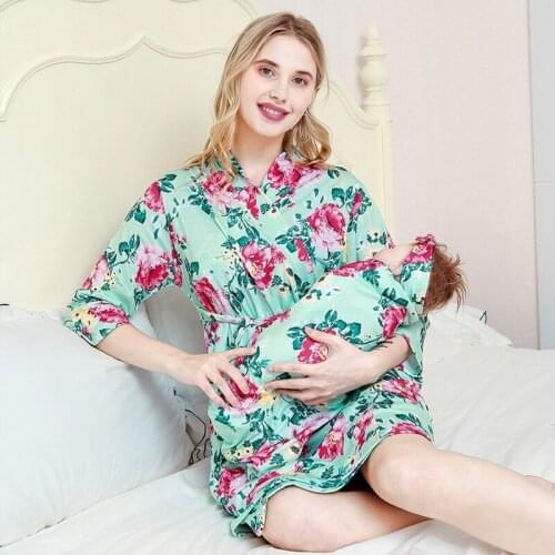 Flower Print Clothing Women Robe Mternity Dress Nursing Nightgown Breastfeeding Nightshirt Loose Sleepwear