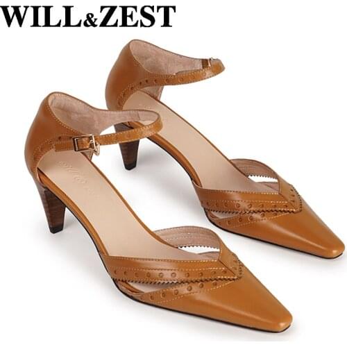 Will&Zest Closed Toe Sandals Carved Black Block Heels Woman Pump Office Ladies Drag Queen Shoes Female Summer Handmade Fancy