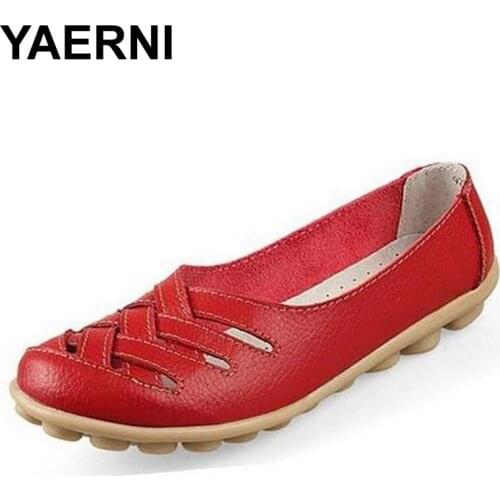 YAERNI Women Sandals Summer Shoe Comfortable Flats Woman Shoes Split Leather Hollow Out Nurses Working Cow Muscle Gladiator Flat
