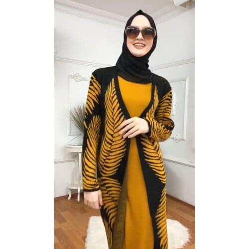 Women Muslim fashion cardigan and Dress 2 pieces combination young Islamic clothing 2021 Trend long suit knitwear model de
