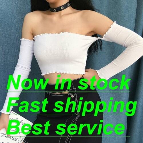 Womens Off-Shoulder Crop Top Vest Casual Long Sleeve Ladies Summer T-Shirt