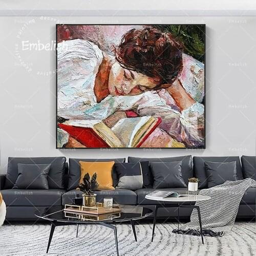 1 Pieces Young Woman Reading Book Modern Home Decor Pictures For Living Room Wall Posters HD Spray On Canvas Painting Artworks