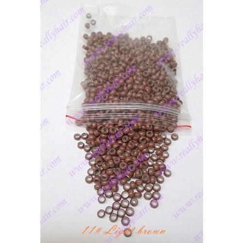 1000pcs/pack Light brown silicone micro nano bead with silicone line for Nano Hair Extensions tool kit 7 Colors Optional