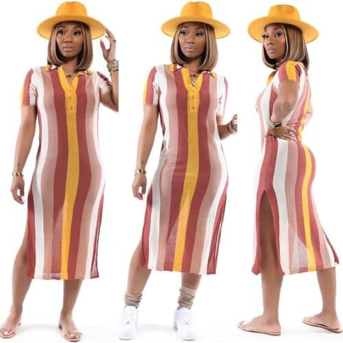 2020 Fashion Rainbow African Dresses for Women Clothes Ankara Robe Africaine Sexy Split Lapel Summer Maxi Dress Africa Clothing