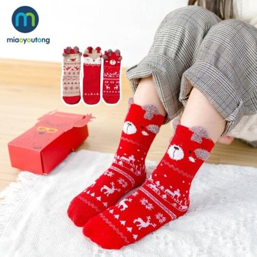 3 Pairs Gift Box Cartoon Cotton Christmas Socks Kids Boy Autumn Winter Warm Baby Girl Socks Children Meias Stuff Miaoyoutong