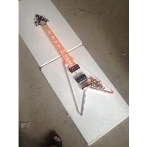 Free delivery / Acrylic Red LED V-shaped Guitar / customizable Chinese electric guitar