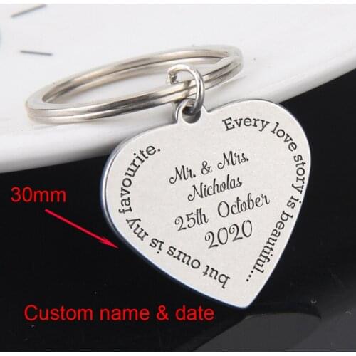 Customized Name Date Couples Anniversary Heart-shaped Keychain Gifts. Every Love Story Is Beautiful But Our Story Is My Favorite