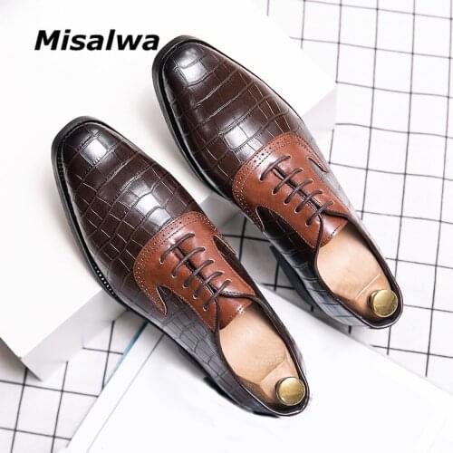 Misalwa Big Size 38 to 48 Crocodile Pattern Business Brogue Shoes Flats Men Designer Dress Shoes Mens Oxford Party Shoes