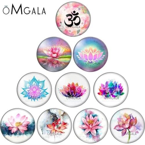Buddhist lotus flowers Patterns 10pcs 8mm/10mm12mm/18mm/20mm/25mm Round photo glass cabochon demo flat back Making findings
