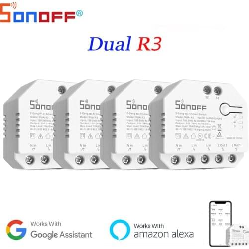 SONOFF DUALR3 Two Way Power Metering Switch 2 Gang MINI DIY WiFi Smart Home Timing Remote Control Support Alexa Google Home