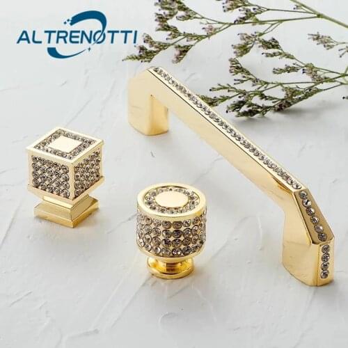 Cabinet Furniture Luxury Gold Diamond Handle Dresser Kitchen Cupboard Closet Door Pull Modern Wardrobe Drawer Zinc Metal Knob