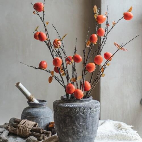 Simulation Persimmon 110cm Fruit Branches Fruit with Frost Living Room Decoration Flower Ornaments Fake Flowers