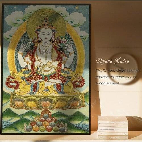 India Four Arms Kwan Yin Avalokitesvara Lotus Seat Wall Hanging for Home Decor Tapestrys Decoration Mural Tapiz Pared Tapisserie