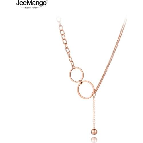 JeeMango Original Design Stainless Steel Geometry Circle Choker Necklaces Jewelry Trendy Ball Pendant Necklace For Women JN20025