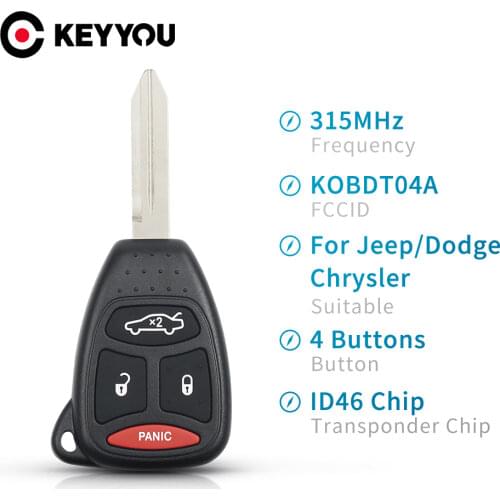 KEYYOU 5x 315MHz KOBDT04A Remote Car key 4 Button For Chrysler 300 Aspen For Dodge Charger For Jeep Commander Grand Cherokee