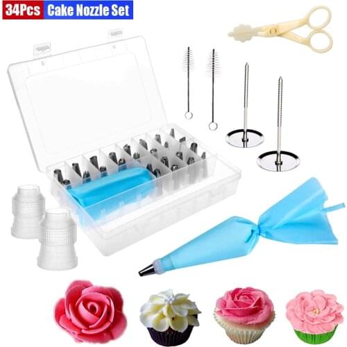 Stainless Steel Pastry Nozzle Pastry Tube Desserts Decorating Set Desserts Piping Tips with Hinged Storage Box DIY Decorating