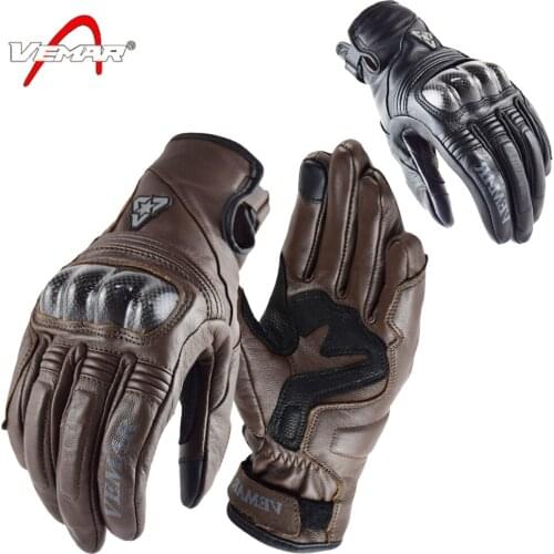 VEMAR Carbon Fiber Retro Leather Motorcycle Winter Gloves Ski Unisex Outdoor Sports Motocross Gloves Touch Screen Vintage Moto