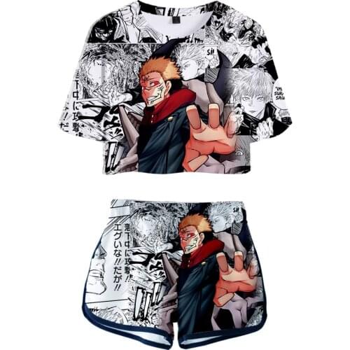 Fashion anime Design jujutsu kaisen 3D girl Two Piece Set Summer Short tshirt Shorts women Sexy Cool Streetwear tops+Pants Sets