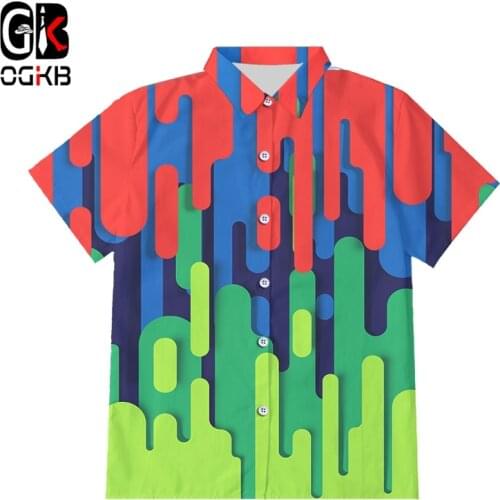 OGKB New Splash Paint Colorful Stripes Button shirt Summer Hawaiian Men 3D Printing Shirts Personality Streetwear Casual Top