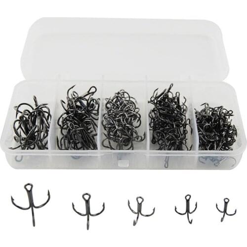 Hyaena 150pcs 35647 Black High Carbon Steel Treble Hooks Fishing Set #4 6 8 10 12 Wide Gap Fishhook Set With Box