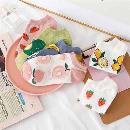 1/5 Pairs Cute Short Socks Cartoon Fruit Woman Invisible Ankle Summer Kawaii Strawberry Funny Sweet Girl Cotton Designer Socks