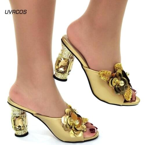 New Fashion Nigerian Party Pump Women Luxury 2021 Rhinestone Wedding Party Shoes Italian High Heels Summer Slipper for Wedding