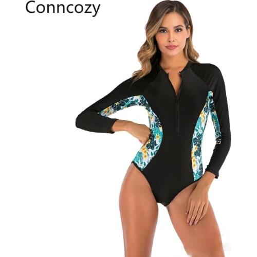 New One-piece Surfing Suit Womens Swimsuit Long-sleeved Zipper Jellyfish Suit Snorkeling Suit Printed Thin Diving Suit Swimwear