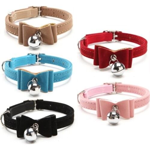 Pet Cat Collar Bow Cat Necklace Safety Elastic Adjustable Soft Velvet Material Solid Color For Medium Small Dogs Collar 5 Colors