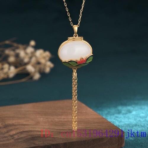 Jade Lotus Pendant Amulet Jewelry Zircon Crystal Necklace Natural 925 Silver Gifts Gemstone Charm Chalcedony Women Chinese