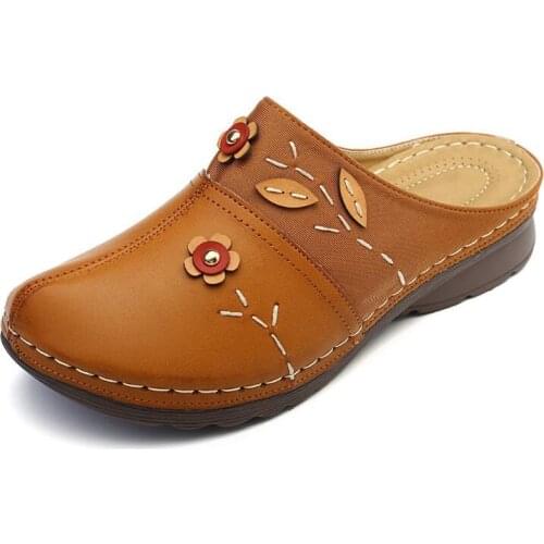 Women Slippers Summer Shoes Woman Split Leather Hollows Breathable Womens Slippers Outside Slides Plus Size 43 Rubber