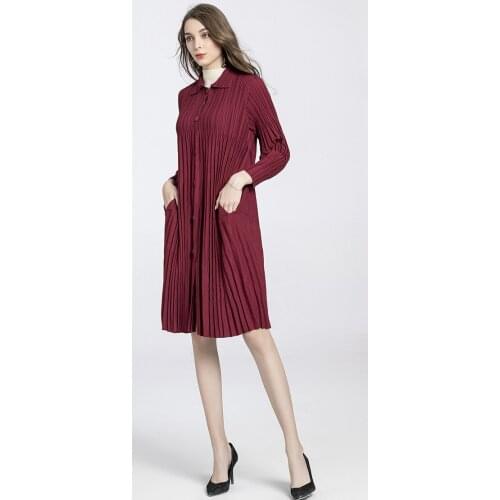 HOT SELLING Miyake fold trench coat solid loose turn-down collar Single-breasted windbreaker IN STOCK