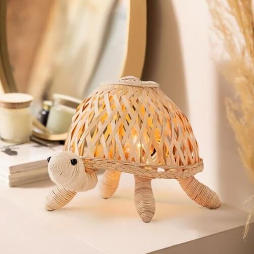 Japanese Hand-woven Rattan Tortoise Table Lamp Led E27 Art Decorative Desk Lights Living/model Room Bedroom Bedside Study Gift