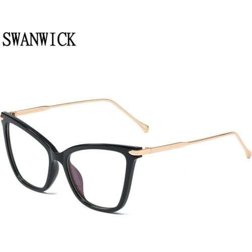 Swanwick ladies cat eye blue light blocking glasses women TR90 optical glasses frame computer half metal black transparent