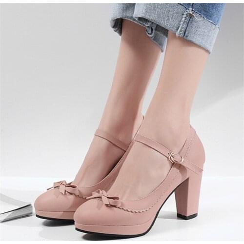 2020 Size 32-43 Women Round Toe Pumps Mixed Color Bowknot High Heels Shoes Women Concise Office Lady Daily Party Footwear