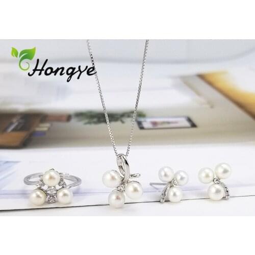 Hogye Female Silver 925 Jewelry Set Earrings Ring Cherry Fruit 2 Colors Luxury Pearl Necklaces Sweet Bridal Wedding Jewelry