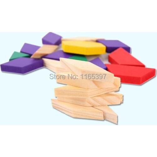 120pc colored wooden tangram blocks kids children kindergarten early color shape logical education finger hand mind practice