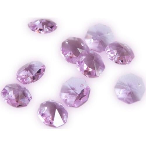 14mm Lilac Hole/2 Holes Crystal Glass Prisms Octagon Beads Lamp Glass Chandelier Parts For Pendant Decoration
