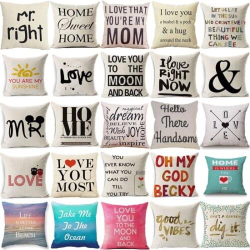 18 Alphabet Printing Pillow Cases Cotton Linen Pillow Cover Cushion Case Soft Room Gifts Single Sides Printing