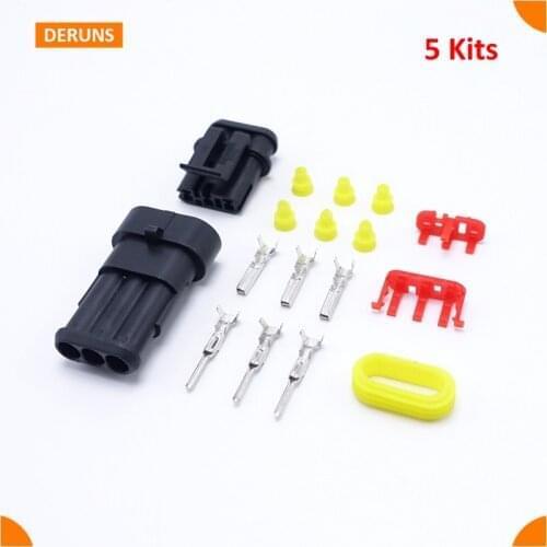 5 Kits/Lot 3Pin/Way Waterproof Sealed Auto Electrical Wire Hid Connector For Truck Car Boat Etc AMP 282087-1 282105-1