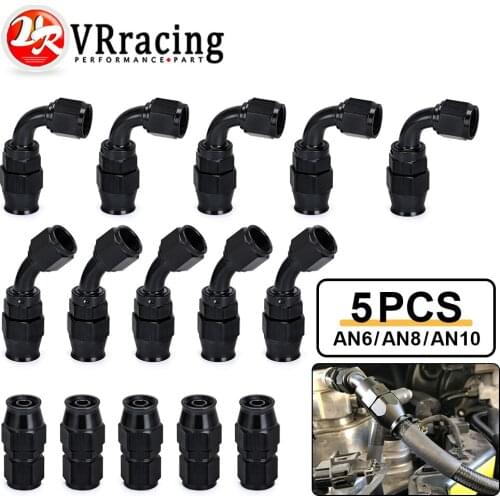 5 Pieces PTEF AN6 8 10 Straight 45 90 Degree Reusable Swivel Hose End Fitting For Stainless Steel Braided hose Black Red Blue