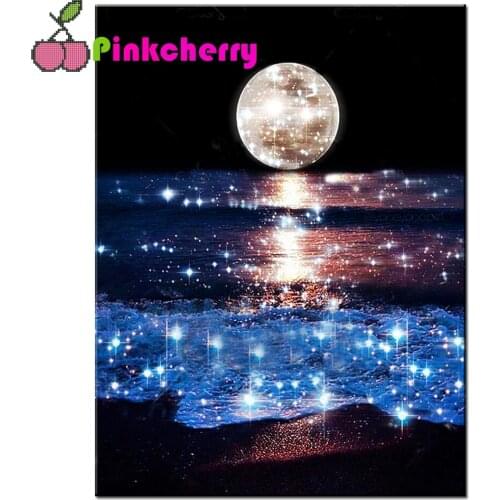 5d diy Diamond Painting Shining moon sea waves full drill Diamond embroidery crystal sale diamond mosaic landscape k1012
